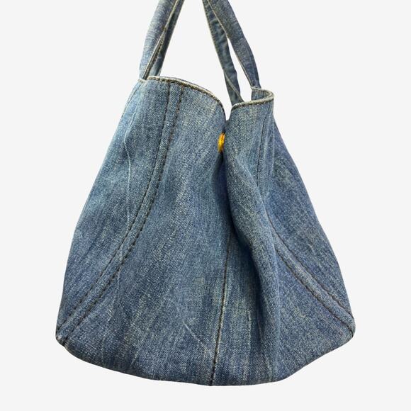 Prada Canapa Denim Logo Tote Bag Blue XL Large Top Handle Milano Italy - Picture 8 of 16